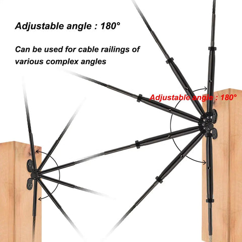 Black Stainless Cable Railing Hardware Kit, 20 Pairs, Fits 1/8 Inch Cable For Wood Posts, Stairs And Decks, 180 Degree Adjustable Base