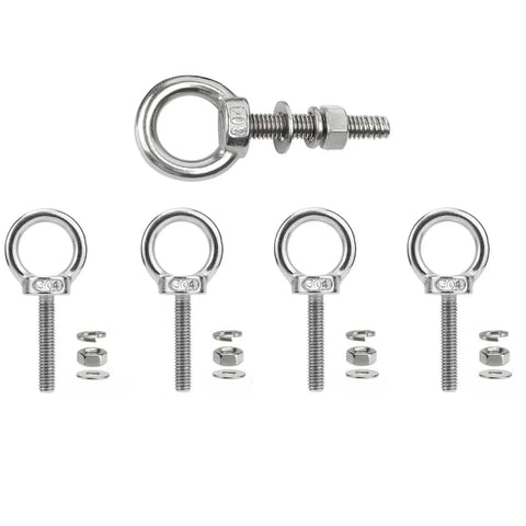 5 Pack M8 Stainless Steel Eye Bolts With Hex Nuts Flat And Spring Washers 30mm Heavy Duty Eyebolts Hardware Kit For Outdoor Hanging Tie Down Marine Rigging And Lifting, set view