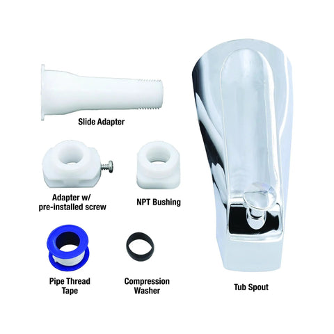 Tub Spout With Diverter In Chrome Finish, Durable Metal Construction, 1 Pack Universal Fit With Adapters For 2 To 3 Inch Pipes