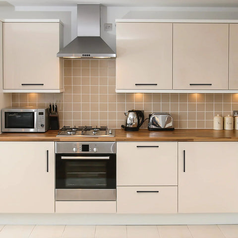 Modern kitchen featuring Eight Inch Square Cabinet Handles Matte Black Pulls For Kitchen Drawers And Cabinets Set Of Eighteen Durable Hardware.