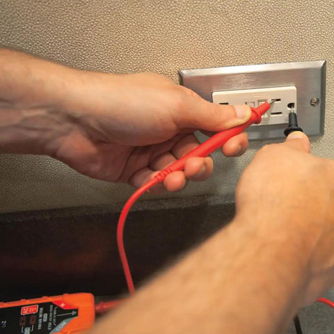 ET60 Voltage Tester For AC And DC Voltage No Batteries Needed Wide 12 To 600 Volt Range with test leads checking outlet
