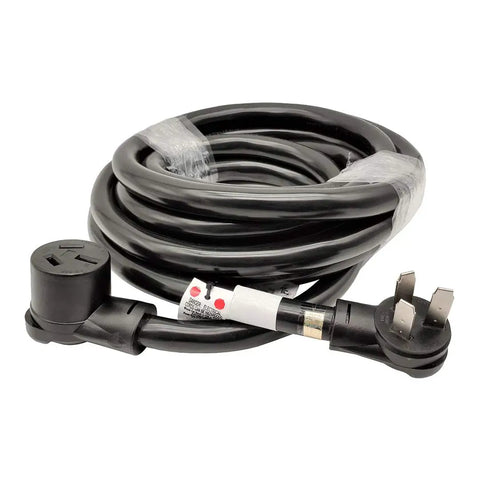 Heavy Duty 50 Amp 250 Volt 10-50P To 10-50R Electric Range Extension Cord, 20 Feet, coiled with nickel plated brass terminals.