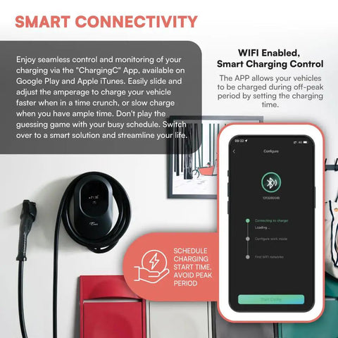 Level 2 EV Charger For Home Or Outdoor Use Fast Wall Charging Station 48 Amp Up To 11.5 kW NEMA 14-50 Plug with smart app connectivity