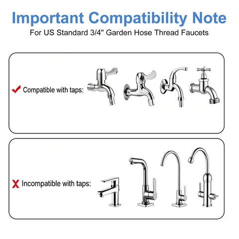 Image showing compatible and incompatible taps for Heavy Duty Pressure Washer Gun With Three Spray Modes, 3/4 inch hose connection.