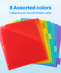 Eight Tab Dividers With Pockets For 3 Ring Binder Dual Pocket Subject Dividers Letter Size 8.5x11 Includes 40 Paper Tabs Bright Color Set