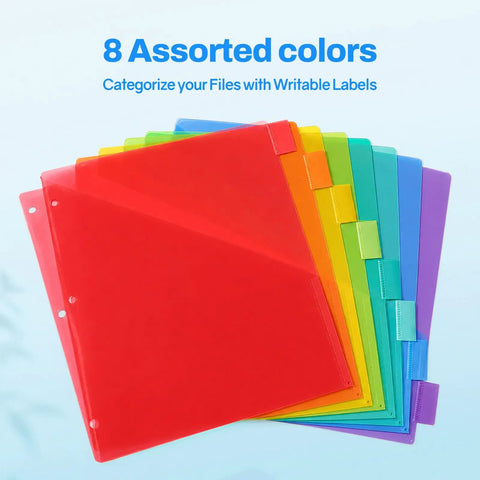 Eight Tab Dividers With Pockets For 3 Ring Binder Dual Pocket Subject Dividers Letter Size 8.5x11 Includes 40 Paper Tabs Bright Color Set