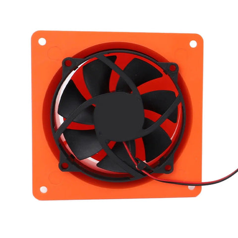 Front view of Solar Powered Exhaust Fan Kit With 20W 5V Monocrystalline Panel Round Baffle for ventilation in orange casing.