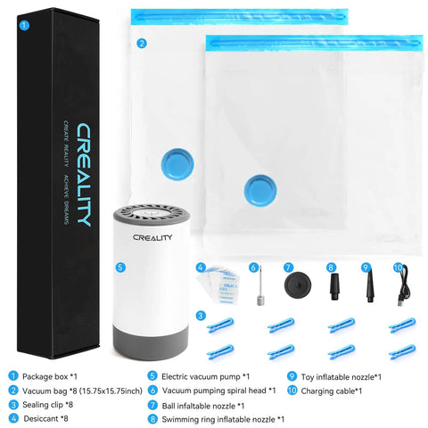 Top Shelf Vacuum Storage Bags For 3D Printer Filament Eight Reusable Air Tight Roll Up Pouches With Compact Electric Pump Keep Your Spools Bone Dry And Dust Free Multi Material Compatible