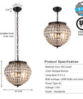 14 inch Crystal Pendant Light, 2-Light Antique Bronze Small Chandelier with adjustable cord and intricate crystal design.