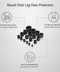 Slip On Round Chair Leg Floor Protectors For Hardwood Floors With Black PU Leather Cushioned Glide Pads in various sizes