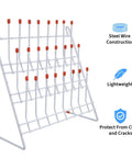 Solid 24 Position Lab Test Tube Drying Rack With Plastic Coated Metal For Science Experiments And Industrial Use Easy Drain Design Heavy Duty Bottle Holder For Chemists, steel wire construction with red tips.