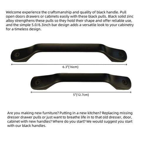 Black Built Tough Barn Door Handle For Sliding Doors And Cabinets Minimalist Modern Pull Knob With Thickened Hardware And Extended Screws 5.0 Inch Length Durable Easy Install For Gates And Closets showing 5.0 and 6.3 inch handles