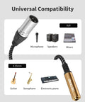 Universal compatibility of 6.35mm TRS female to XLR male balanced audio cable for various instruments and devices.