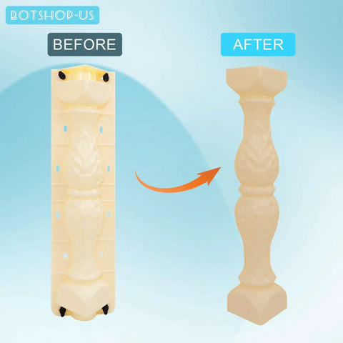 Two Part 26 Inch Concrete Roman Molds For DIY Balustrades And Garden Decor Easy To Use European Roman Casting Mold For Cement Plaster And Concrete Front And Back Pieces For A Sturdy Fence Or Balcony Rail Molding, showing before and after molding.