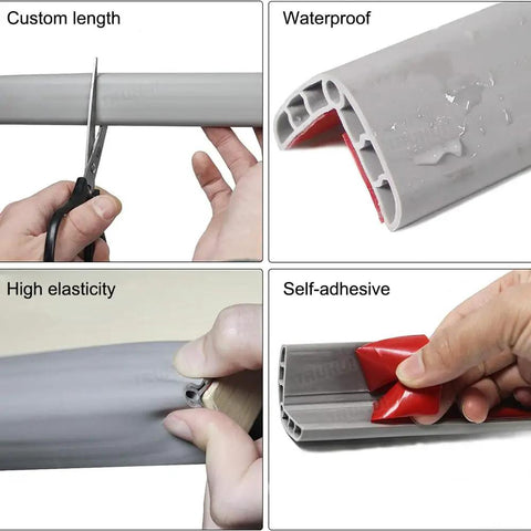 Instructions showing Easy Peel And Stick Yellow Heavy Duty Rubber Wall Corner Guard Anti Collision Strip Self Adhesive Edge Protector.