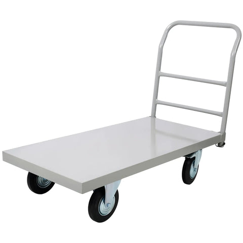 Heavy Duty Platform Truck Flatbed Dolly Cart With Wheels 24x48 Inch Load Carrier Hauls Up To 2000 Lb Capacity Steel Smooth Deck Hand Truck For Moving Trailers And More Gray, side view