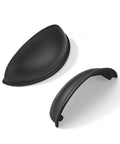 10 Pack Matte Black Cabinet Drawer Pulls 3.3 Inch Length Zinc Alloy Cup Pulls, side and top view, for kitchen hardware.