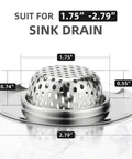 No Fuss Solid Stainless Steel Bathtub Drain Strainer And Hair Catcher Filter Basket for Bathroom Sink Drain Plug dimensions 1.75" to 2.79".