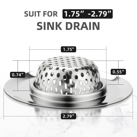 No Fuss Solid Stainless Steel Bathtub Drain Strainer And Hair Catcher Filter Basket for Bathroom Sink Drain Plug dimensions 1.75" to 2.79".