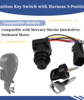 Ignition Key Switch With Harness For Mercury Marine Quicksilver Outboard Motors, 3-Position Replacement 8M0059686 897716