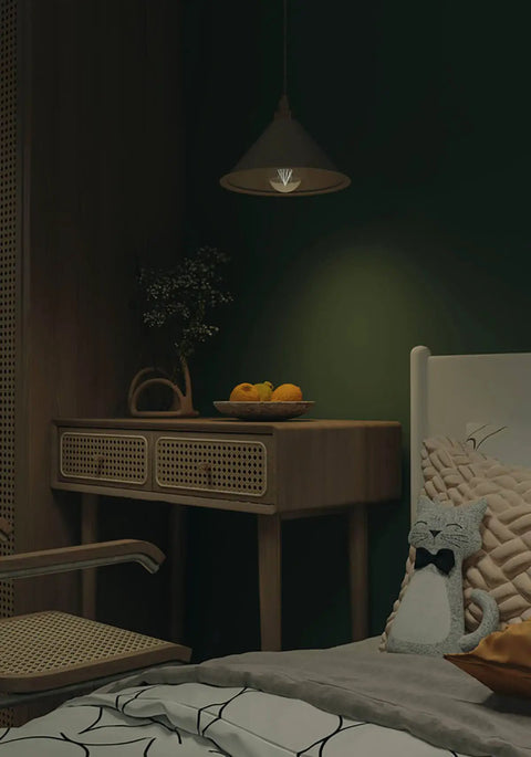 Room with Emerald Dark Skin Peel And Stick Wallpaper Self Adhesive Wall Covering, wooden decor, and cozy bed