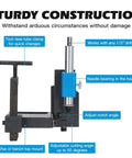 Heavy Duty Industrial Pipe Tube Notcher That Cranks From Zero To Fifty Degrees For Precision Cuts On Metal Wood And Plastic Piping Up To Seventy Six Mm showing tool-less tube clamp and adjustable features.