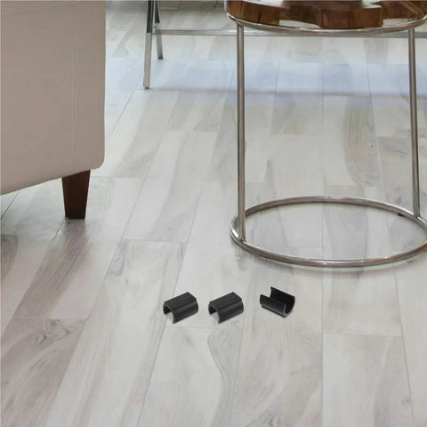 U Shaped Floor Glides For Hardwood Floors 48 Pack Chair Leg Caps With No Slip Ribbed Surface Snap On Open U Slot Design shown on floor
