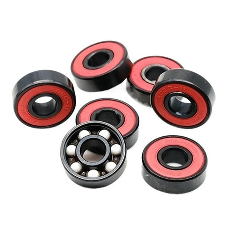 8 Piece Dope Set Of 608RS Black Seal Bearings For Skateboard And Scooter High Speed 2RS Shielded Ball Bearings Kit ILQ11 Quiet Smooth Ride For Heavy Loads And Long Lasting Performance. Red shielded 608RS ball bearings for skateboard and scooter