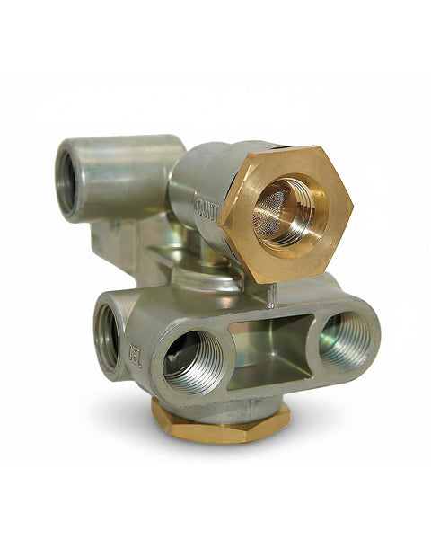 Three Eighth Inch NPT Spring Brake Control Valve With Trailer Brake Priority For Truck And Trailer Parking Stop, Replaces 110500X 170 110500 065438 51131, Cross Reference Compatible Valve Pro Grade Replacement, view of metal ports