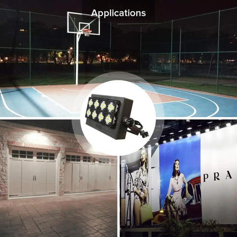 Rugged Outdoor LED Flood Light 350W Equivalent 5000 Lumen Beast Bright Security And Work Light illuminating sports court and garage