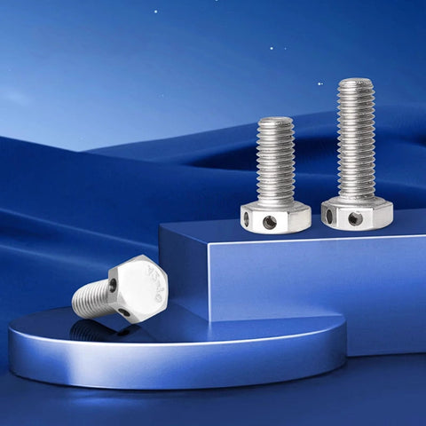 Three M12x35 304 stainless steel hex head bolts with holes for safety wire