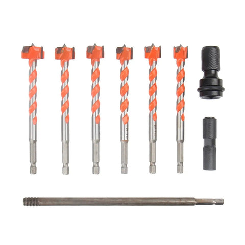 Top Shelf Forstner Bit Set Including Centering Hole Saw Cutter And Wood Drilling Tools For Smooth Plywood Projects with six bits.