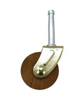 Brown Wood Wheel Stem Casters Set Of Two With Friction Mount For Lightweight Furniture, wheel diameter one and five eighths inch