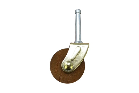 Brown Wood Wheel Stem Casters Set Of Two With Friction Mount For Lightweight Furniture, wheel diameter one and five eighths inch