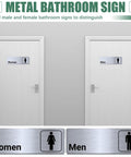 Two Pack Aluminum Restroom Signs For Men And Women Self Adhesive Metal Bathroom Door Wall Signage For Offices Restaurants Public Places 9 By 3 Inches Silvery Finish Easy Mount