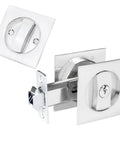 Pocket Door Lock With Key For Hidden Barn Doors, Recessed Two Sided Latch, Modern Square Sliding Design in Brushed Nickel