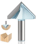 1 2 Inch Shank 90 Degree V Groove Router Bit With 2 Inch Dia showing sharp carbide tip for creating angular recesses.