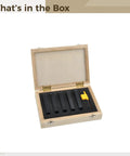 Five Piece Metal Lathe Cutting Tool Set With 10 mm Shank Indexable Turning Bits Carbide Inserts For CNC Machining Wrench And Wooden Case in open wooden box.
