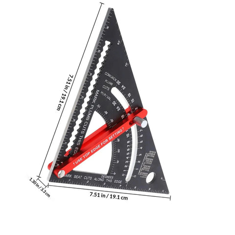 Pro Grade Adjustable Aluminum Triangle Ruler With Imperial Scale 7-Inch Woodworking And Carpentry Square, side view