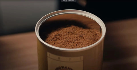 Open can of Authentic Turkish Coffee From Mehmet Efendi Tradition, 100 Percent Arabica Ground Extra Fine For Cezve, medium roast, 17.6 oz bag.