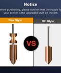 Comparison of new and old style nozzles from the All In One Adventurer 5X Nozzle Kit With 0.25mm 0.4mm 0.6mm And 0.8mm Nozzles For Flashforge AD5X