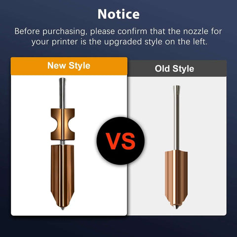 Comparison of new and old style nozzles from the All In One Adventurer 5X Nozzle Kit With 0.25mm 0.4mm 0.6mm And 0.8mm Nozzles For Flashforge AD5X