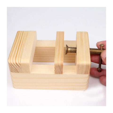 Top Shelf 2 Pack Mini Flat Pliers Vise Clamps For Woodworking Tables, Heavy Duty Cast Iron Hand Tools With Smooth Grip For Carving Engraving Projects And DIY Bench Work You Won't Believe! Detailed view of a wooden clamp with screw mechanism.