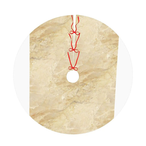 Beige Granite Stone Look Plush Christmas Tree Skirt 36 Inch 100 Percent Polyester with red ties, covering tree base