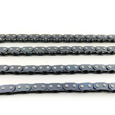 Beefed-Up Heavy-Duty Double-Strand Roller Chain For Machinery Steel Drive Chain 2 Pack T8F 124 Links visible from top angle