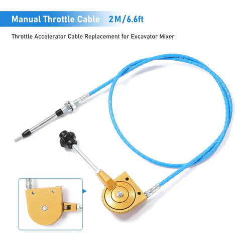 2m Heavy Duty Throttle Cable for Mini Excavator Replacement, blue cable with durable stainless steel core, PVC sheath
