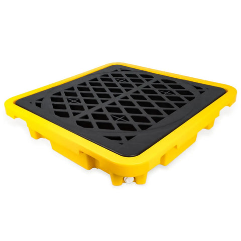 Drum Spill Containment Pallet With Drain, Heavy Duty Leakproof Platform For Garage, Shop, Basement, And Industrial Storage, 26.4 By 26.4 Inches, 2200 Lb Load Capacity, 11.36 Gallon Sump