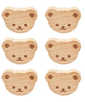 Bear Shaped Wooden Knobs 6 Pieces Single Hole Beech Wood Cabinet Handles polished smooth for drawers and cupboards, safe for kids.