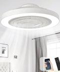 Bladeless Flush Mount Ceiling Fan With Light And Remote Control 19 Inch Low Profile DC Motor Smart App Control installed