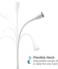LED Gooseneck Floor Lamp With A 54 Inch Adjustable Neck, Weighted Base, White Finish, showing flexible neck positions